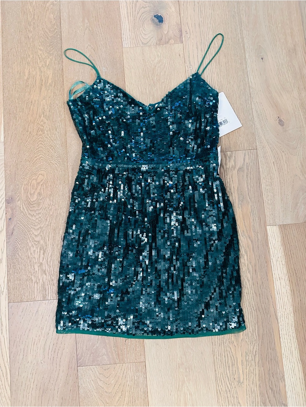 Mac Duggal Emerald Green Sequin Spaghetti Strap Mini Dress, NWT, 10